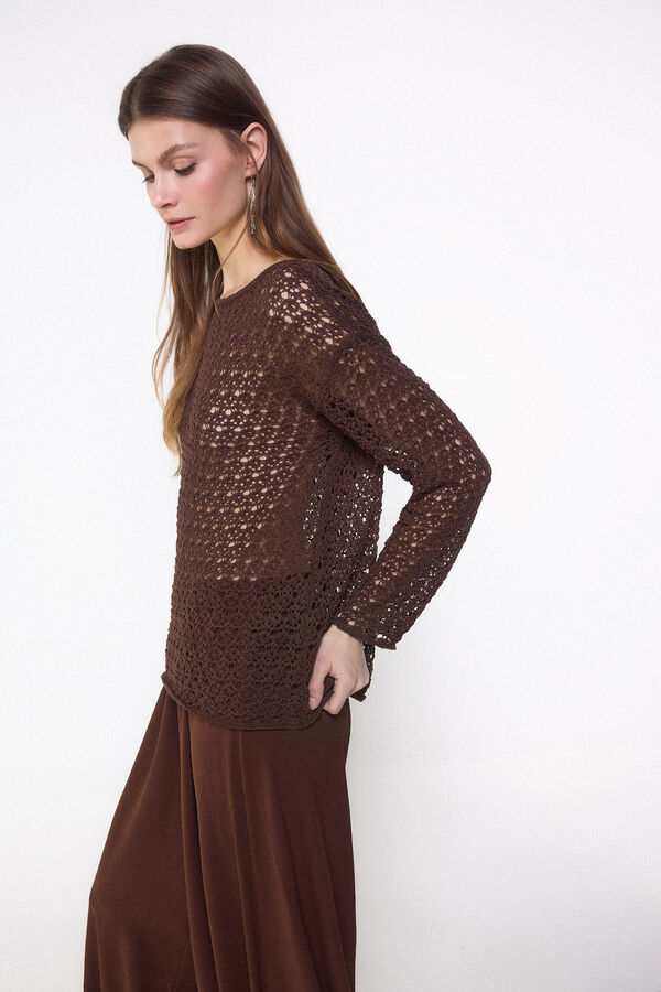 Slowlove Jersey punto calado Marr&oacute;n oscuro