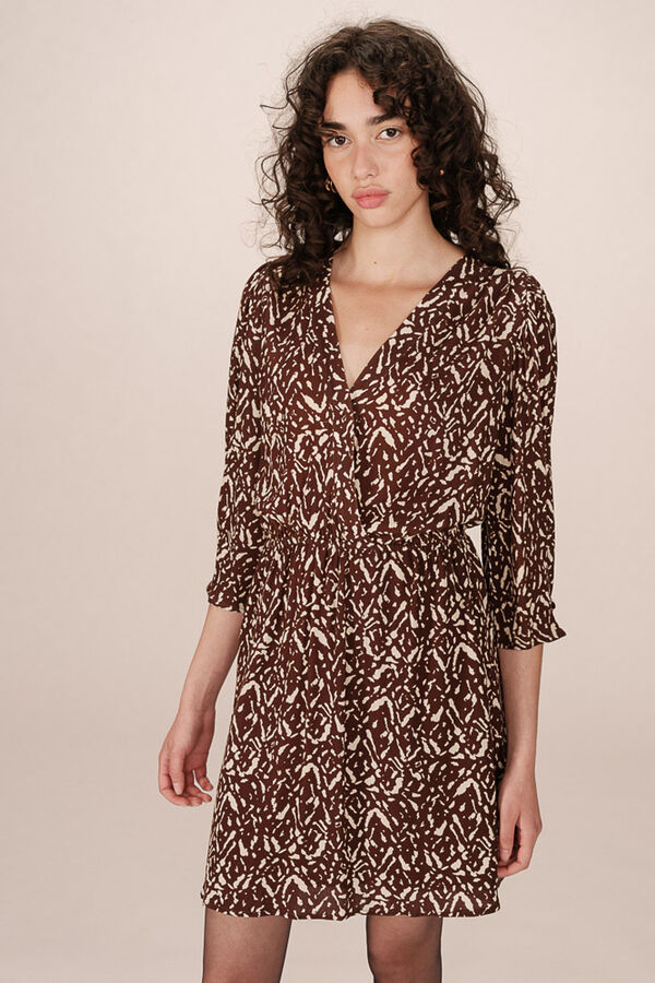 Grace & Mila Vestido corto de manga 3/4 Estampado marr&oacute;n