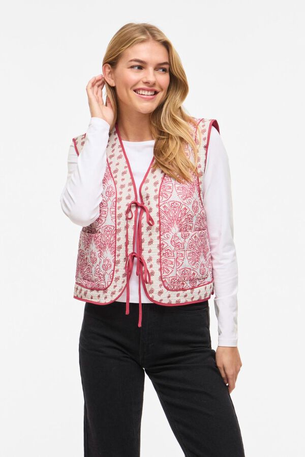 Vila Chaleco guateado estampado con lazos Rosa