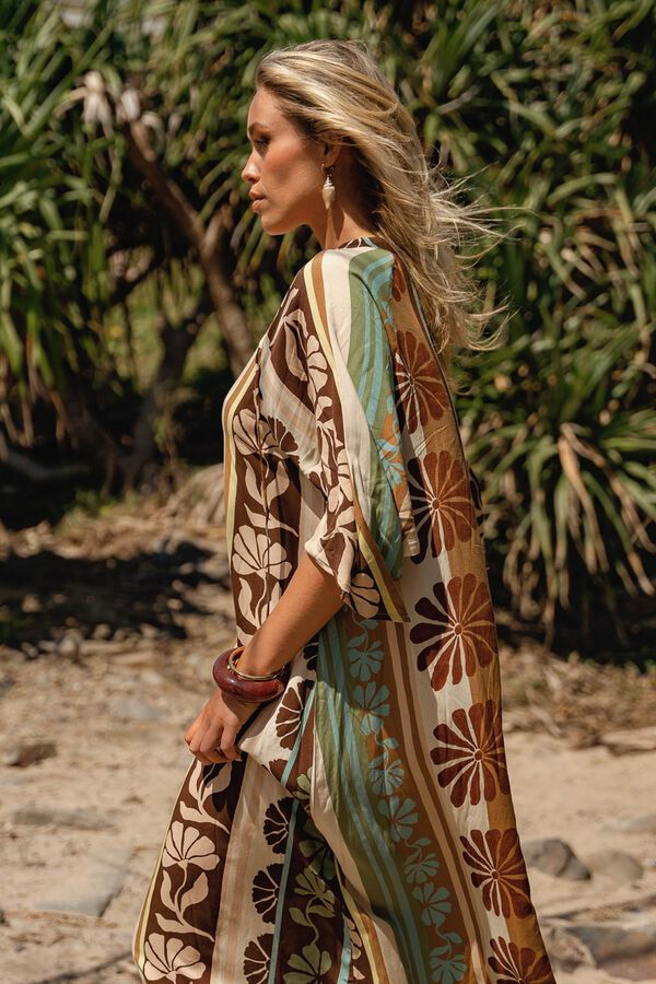 Jaase Vestido largo kaft&aacute;n Estampado marr&oacute;n