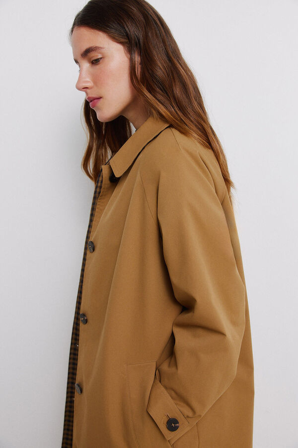 Vila Gabardina larga reversible de cuadros Camel