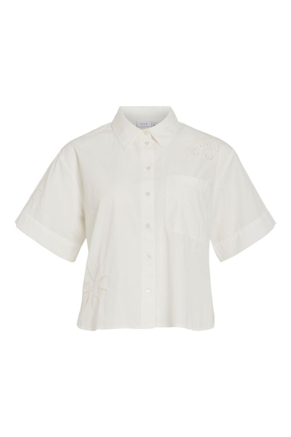 Vila Camisa de manga corta con bordados calados de algod&oacute;n org&aacute;nico Blanco