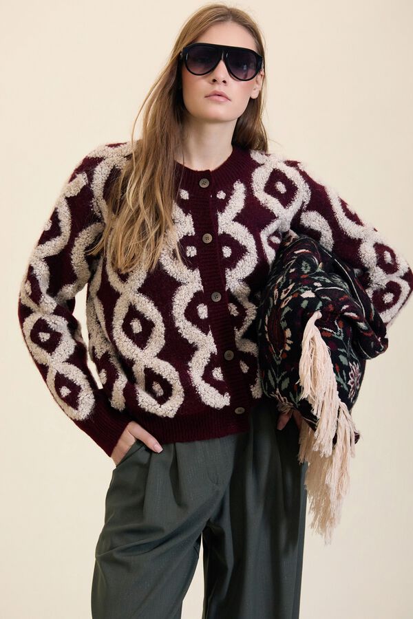 Meisie Cardigan bucle a contraste Estampado granate
