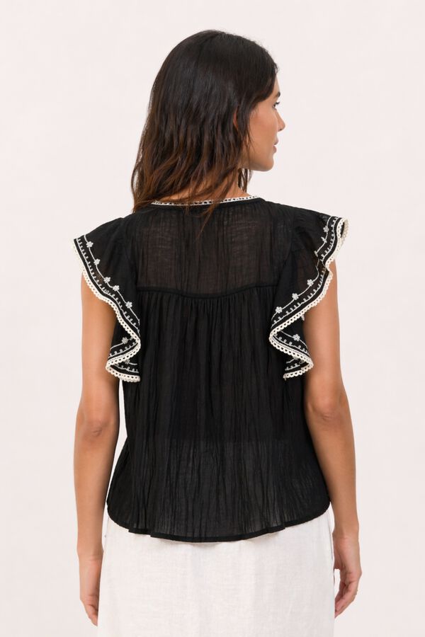 Vila Blusa con bordados de algod&oacute;n org&aacute;nico Estampado blanco