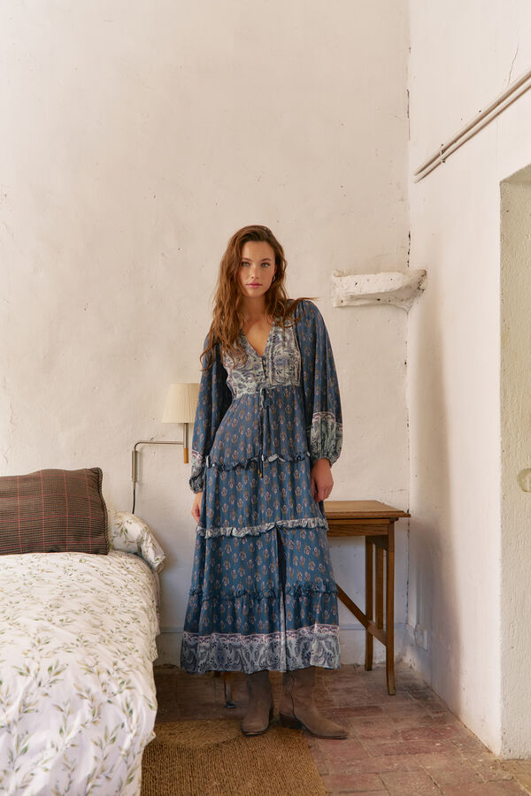 Jaase Vestido largo Luciana estampado Nico Azul