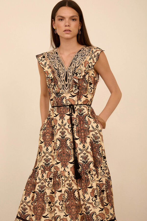 Meisie Vestido largo estampado pasley Marr&oacute;n