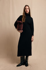 Slowlove Vestido cuello alto canalé Negro