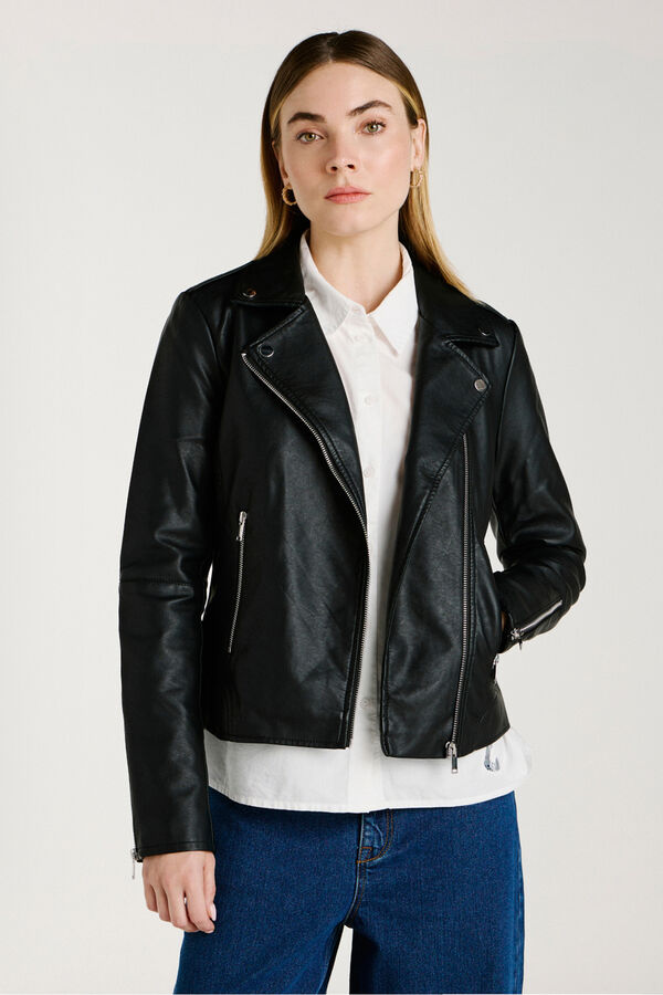 Vila Chaqueta biker polipiel Negro