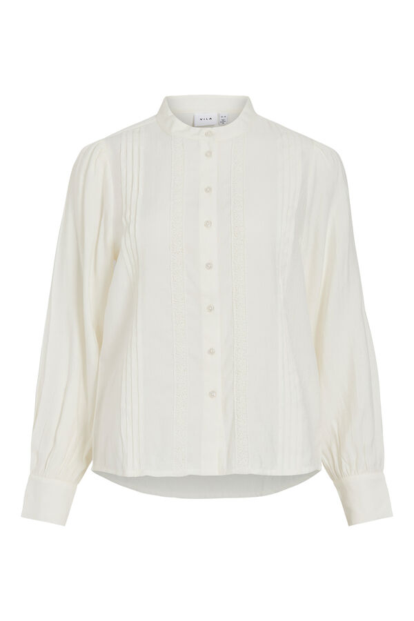 Vila Blusa con detalles plisados y encaje Blanco