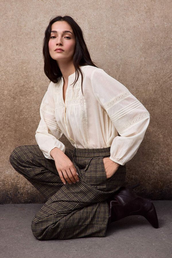 Slowlove Pantal&oacute;n de cuadros Estampado gris