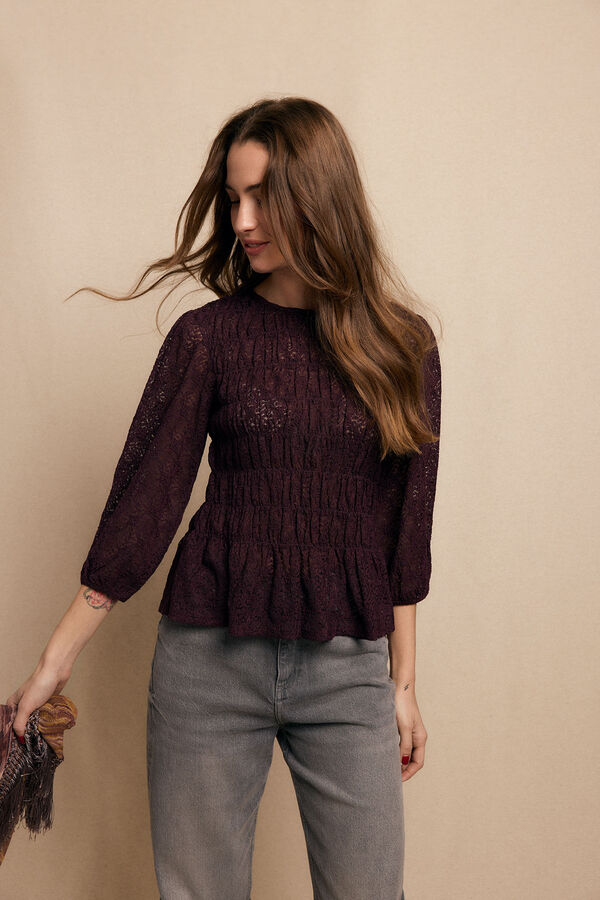 Slowlove Top estampado fruncido Granate