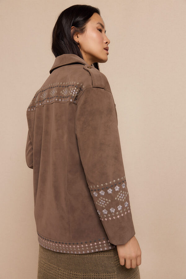 Slowlove Cazadora biker efecto piel bordada Beige