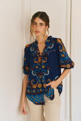 Jaase Blusa cuello mao Azul marino