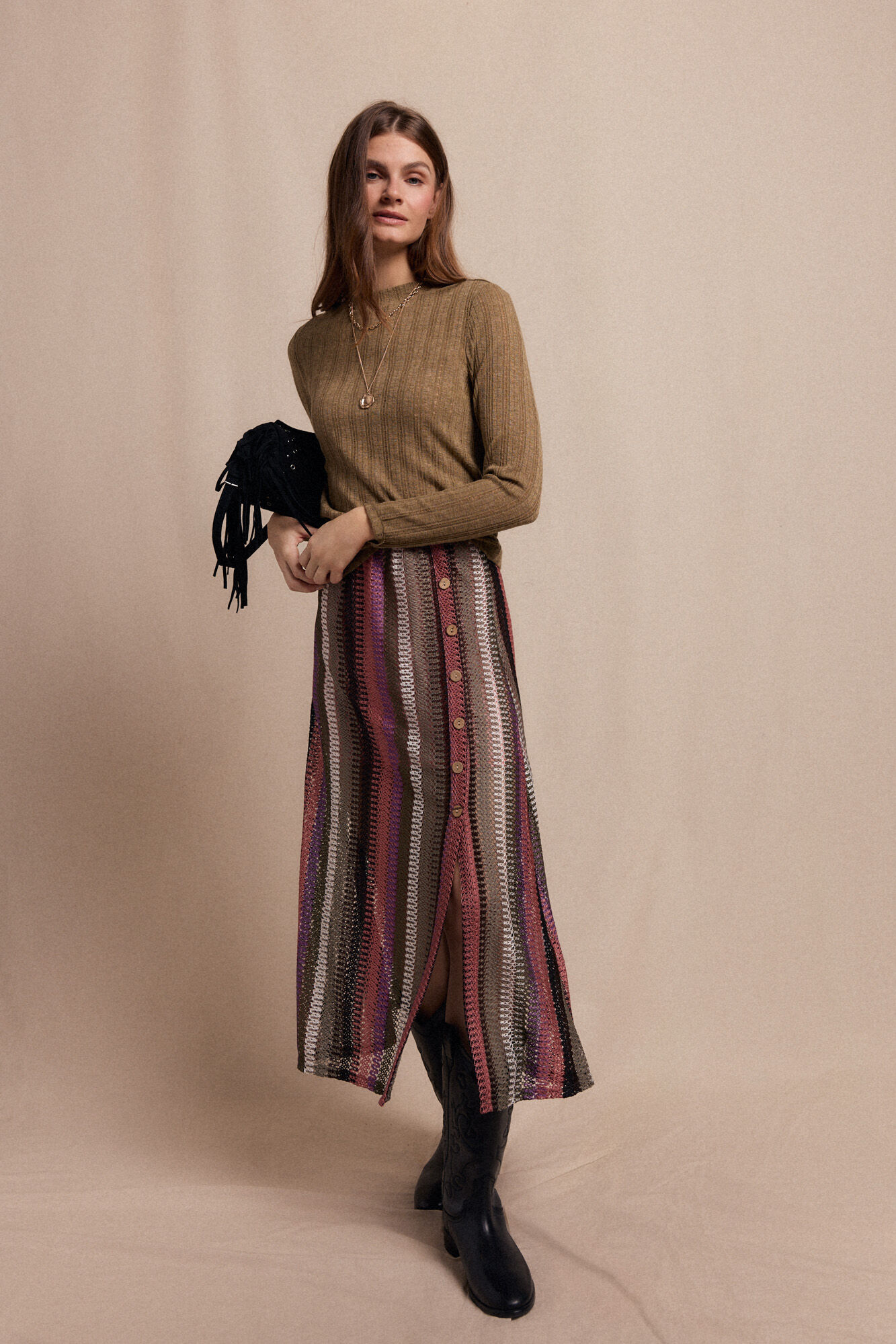 Slowlove Falda capa de punto rayas