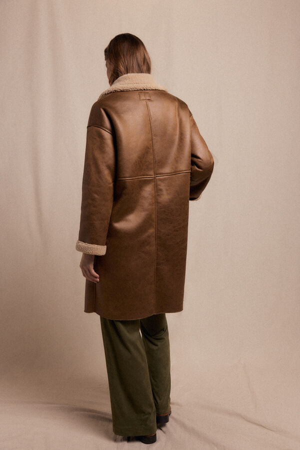 Slowlove Abrigo efecto doble faz largo Beige