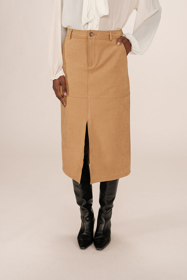 Grace & Mila Falda larga midi de ante sint&eacute;tico Beige