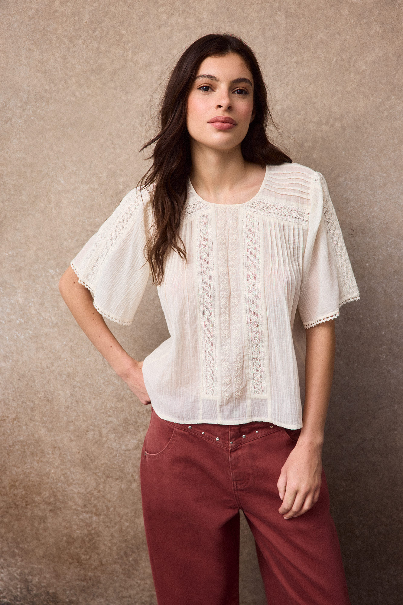 Slowlove Blusa detalles encaje