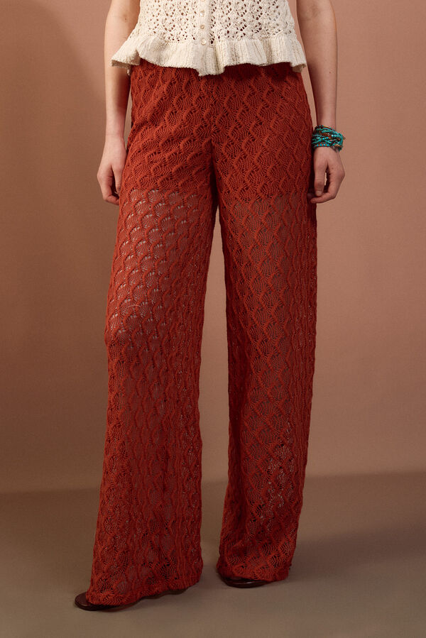 Slowlove Pantal&oacute;n de punto calado ancho Naranja