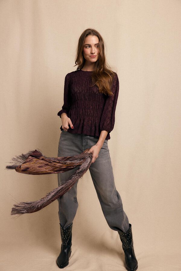 Slowlove Top estampado fruncido Granate