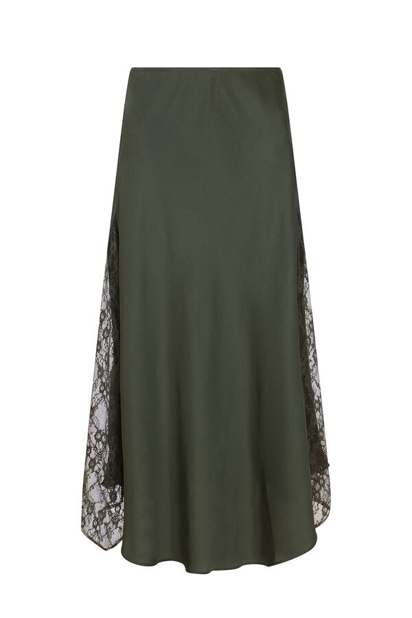 Slowlove Falda larga satinada con encaje Verde oscuro