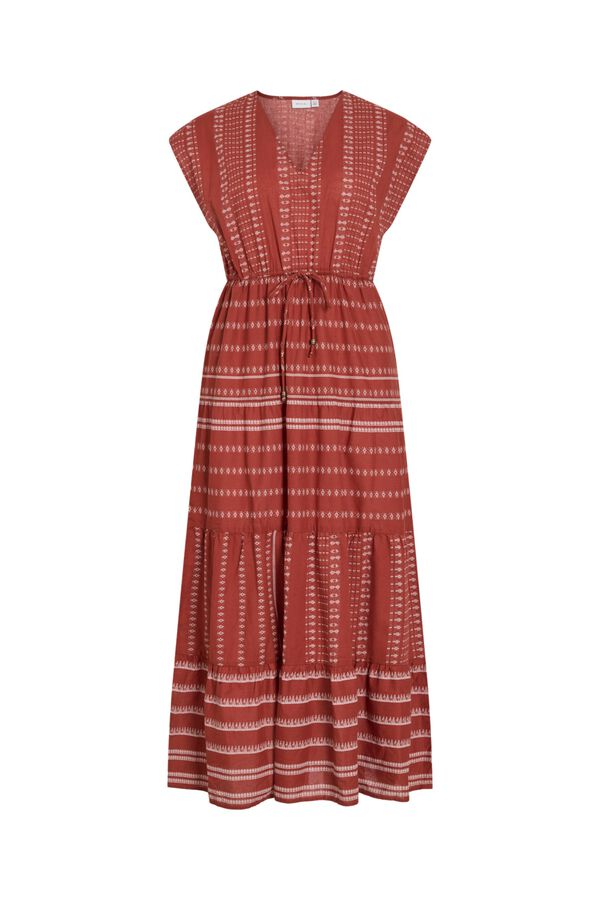 Vila Vestido midi de algod&oacute;n org&aacute;nico con estampado &eacute;tnico Coral