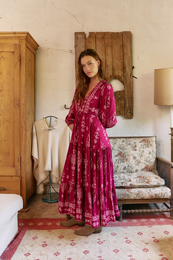 Jaase Vestido largo Teresa estampado Rhubarb Estampado granate