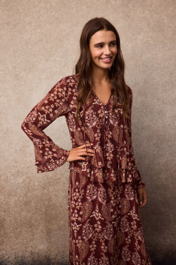 Slowlove Vestido estampado fluido Estampado granate