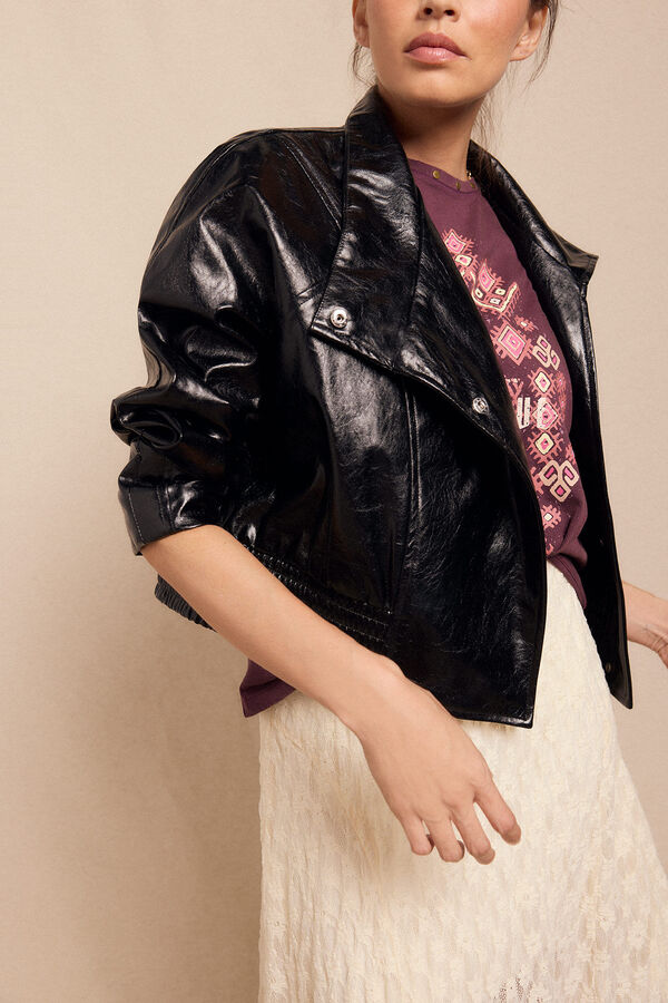 Slowlove Cazadora efecto piel brillo Negro