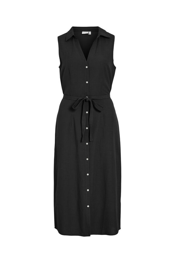 Vila Vestido midi camisero de lino Negro