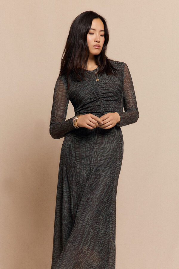 Slowlove Vestido punto estampado frunce Estampado gris