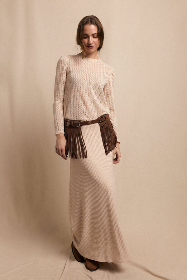 Slowlove Top manga larga estructura rústica Marfil