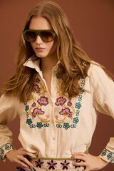 Meisie Camisa con bordado floral Beige