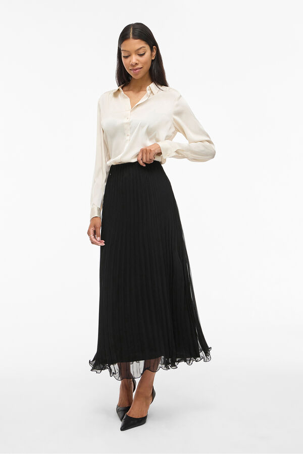 Vila Falda midi plisada de gasa Negro