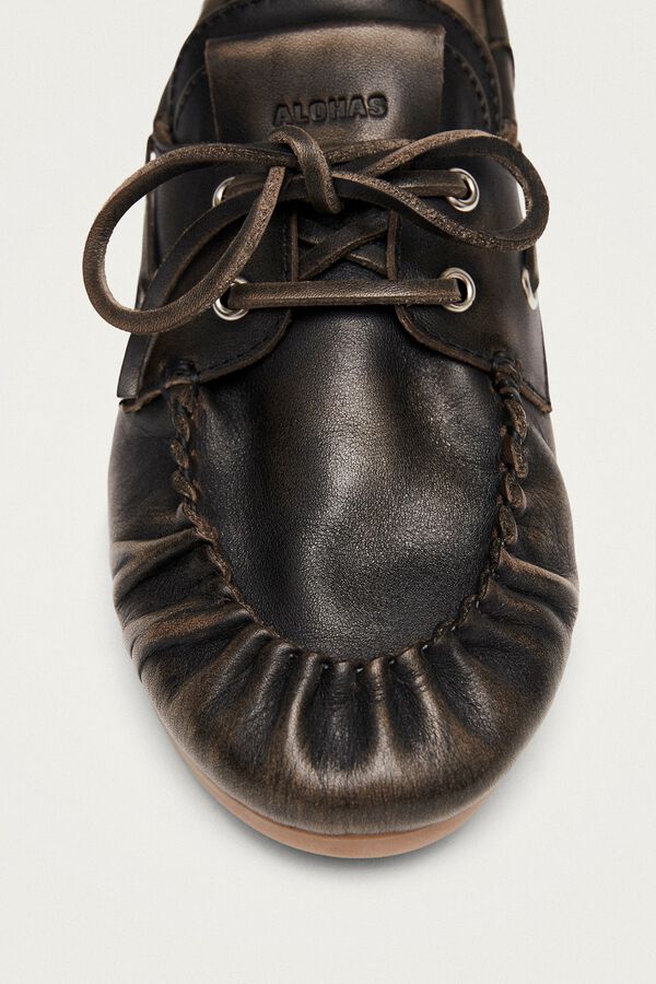 Alohas Mocasines de cuero efecto vintage Rowan Marr&oacute;n oscuro