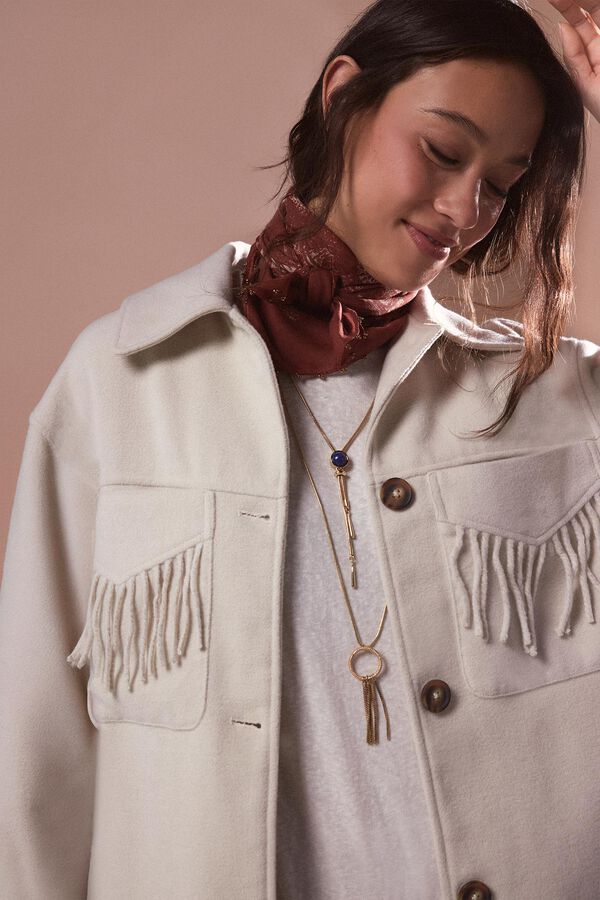 Slowlove Abrigo corto con flecos Beige