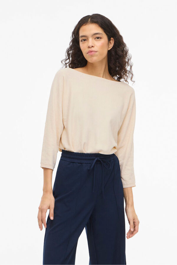 Vila Jersey fino cuello barco Beige