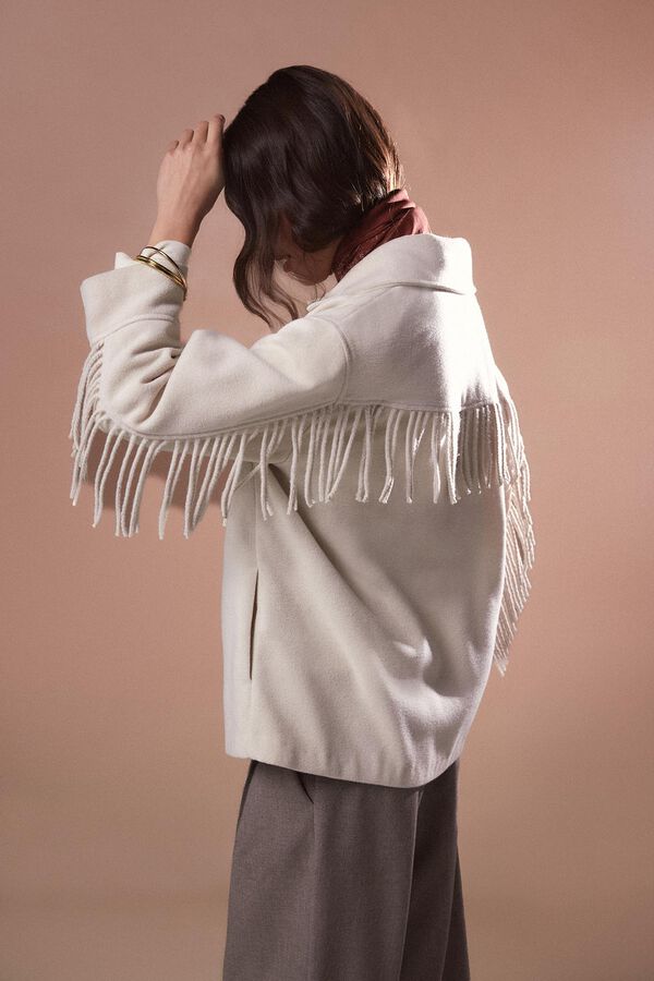 Slowlove Abrigo corto con flecos Beige