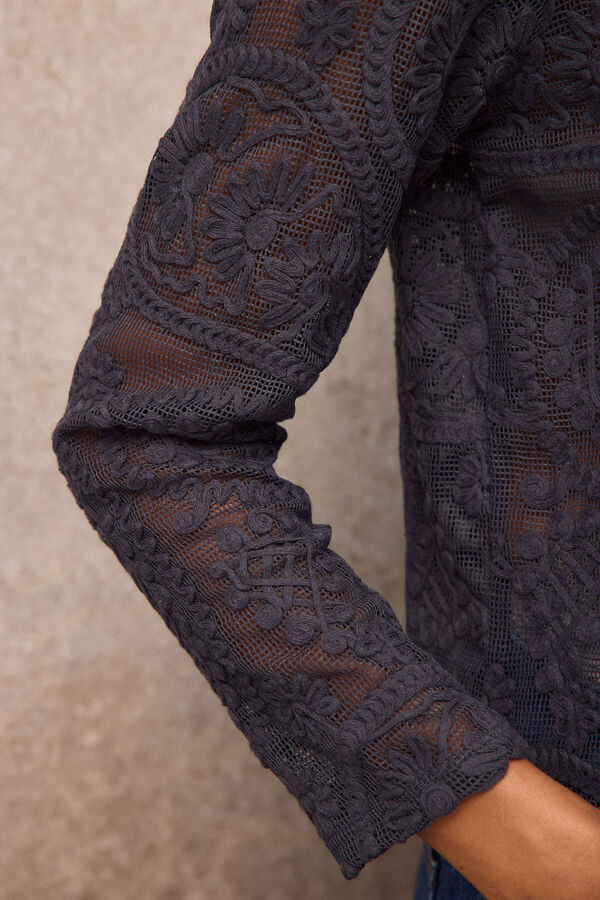 Slowlove Top crochet floral Gris oscuro