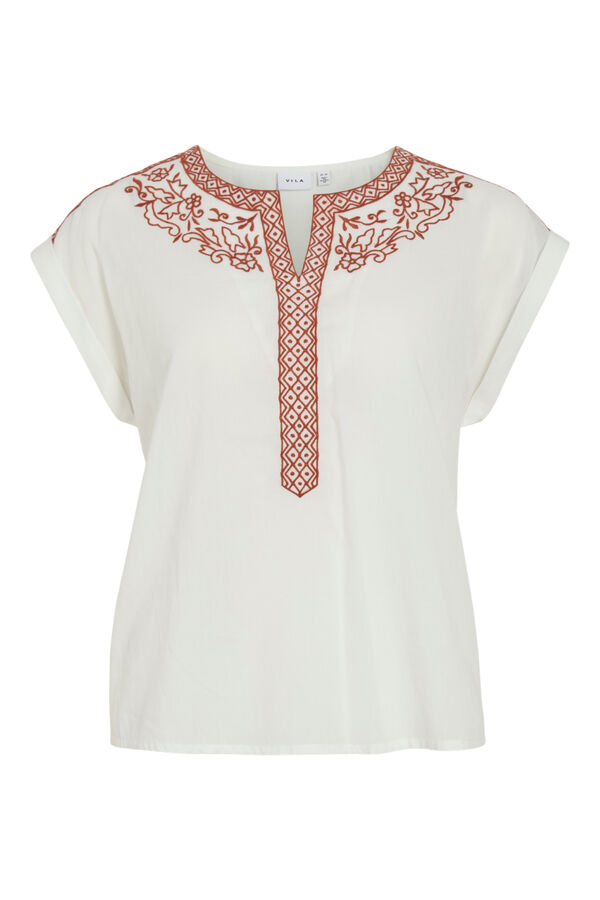 Vila Blusa de mujer con bordados de algod&oacute;n org&aacute;nico Blanco