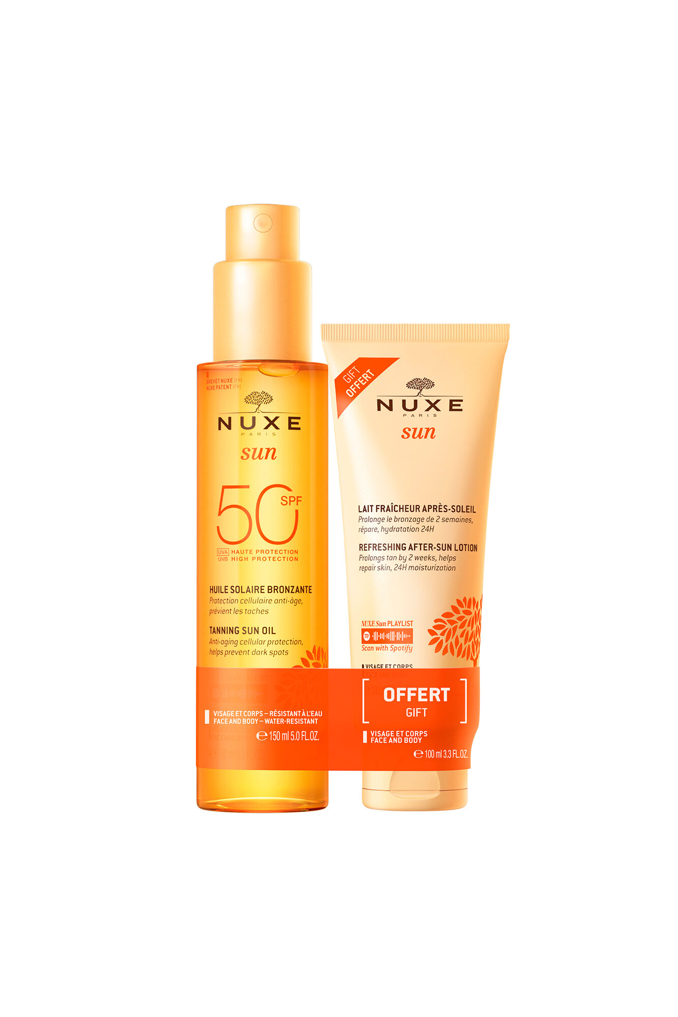 Nuxe Nuxe Sun Aceite Bronceador Rostro y Cuerpo SPF 50 + Leche Refrescante After Sun 100ml DE REGALO