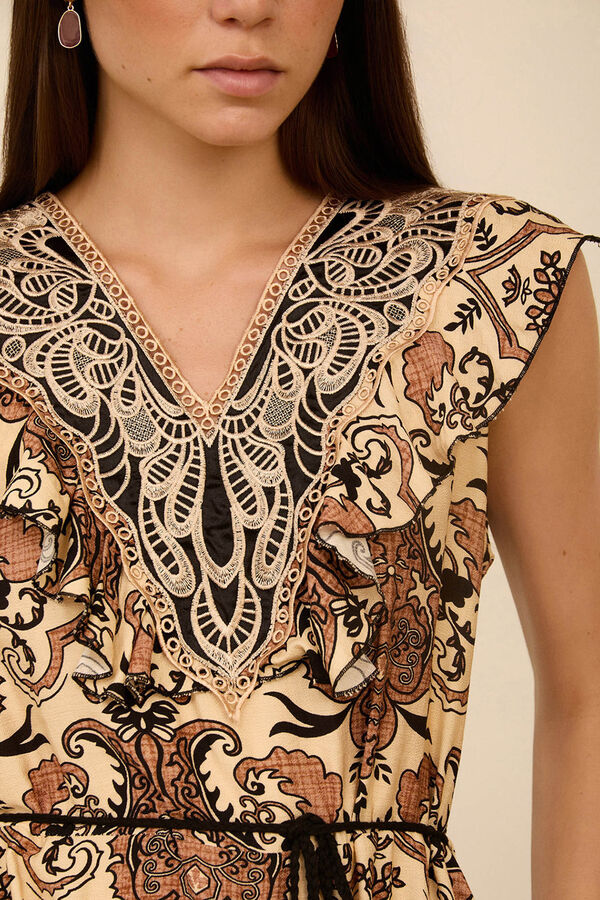 Meisie Vestido largo estampado pasley Marr&oacute;n