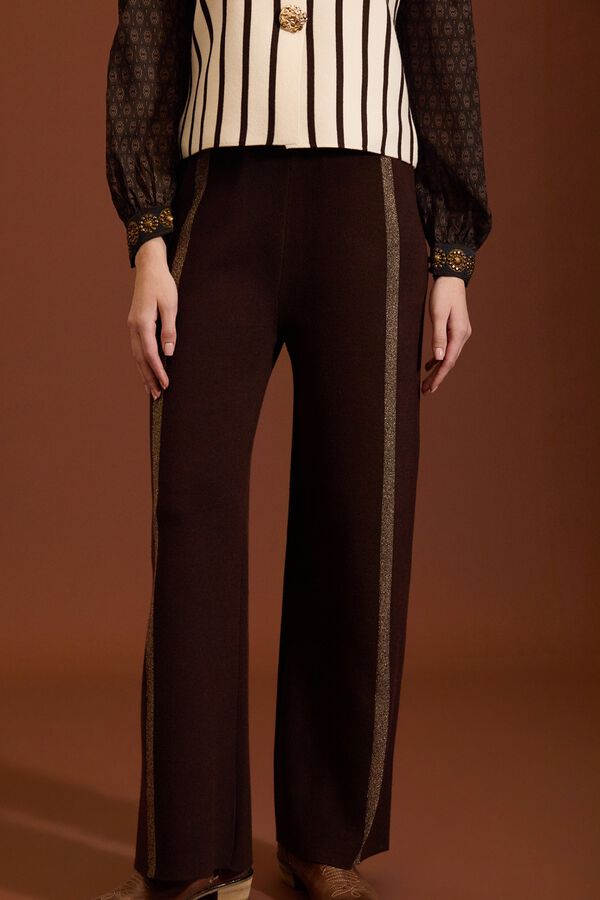 Meisie Pantalones de punto a rayas de lurex Marr&oacute;n oscuro