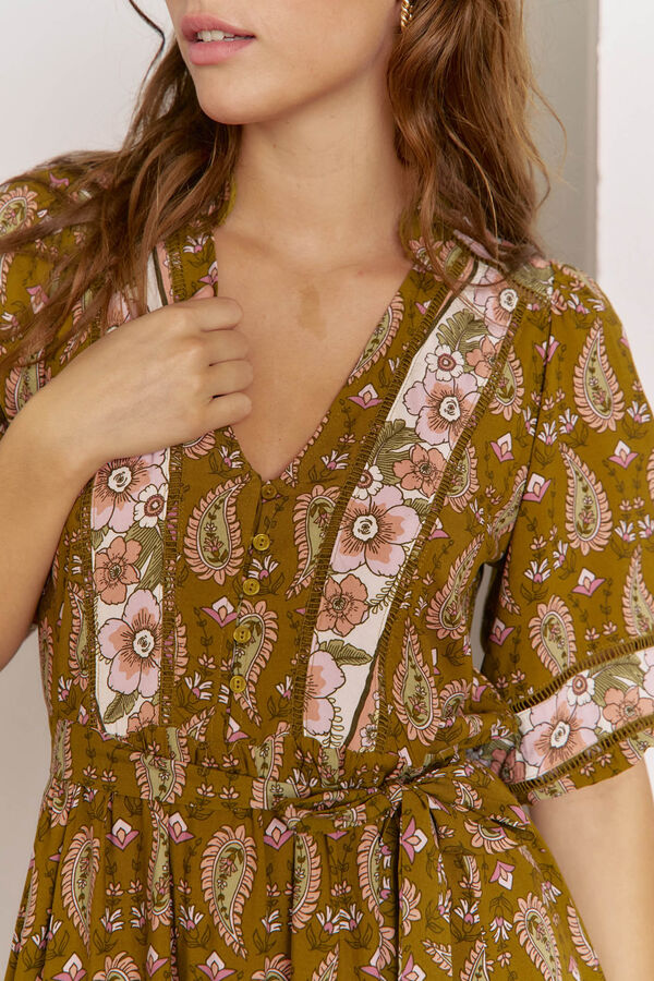 Jaase Vestido midi mila estampado Amalie Estampado beige