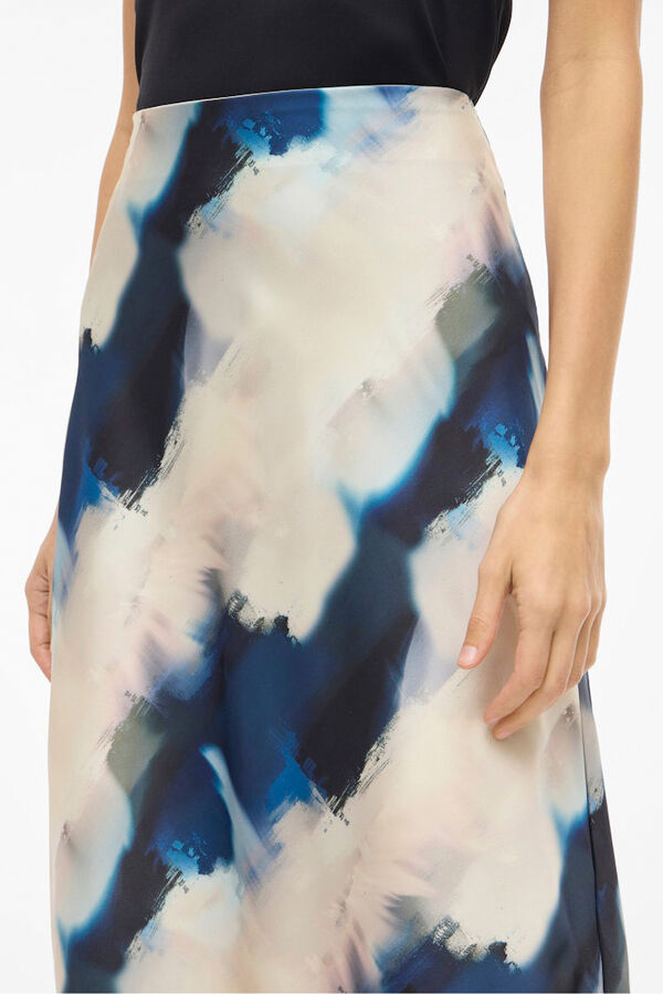 Vila Falda midi satinada estampada Estampado azul