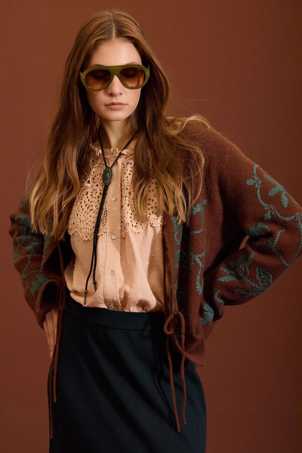 Meisie C&aacute;rdigan con lazos bordados Estampado beige