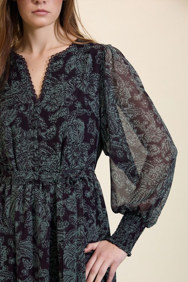 Meisie Vestido largo de gasa con estampado floral Estampado turquesa