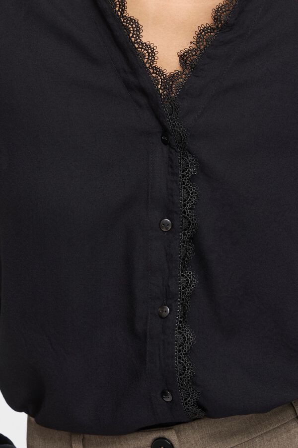 Vila Blusa con encaje y cuello en pico Negro