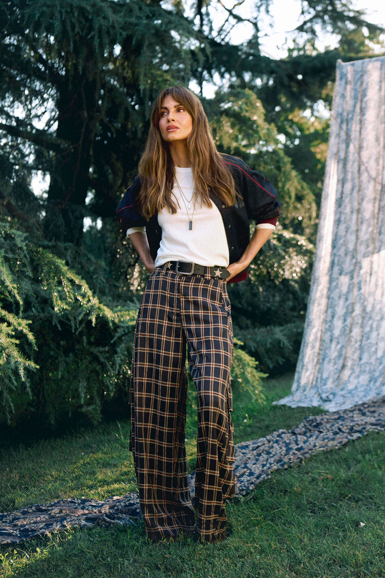 Slowlove Pantal&oacute;n corte barrel de cuadros