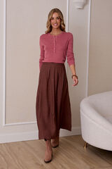 Pol&iacute;n Et Moi Falda midi bordada Marr&oacute;n