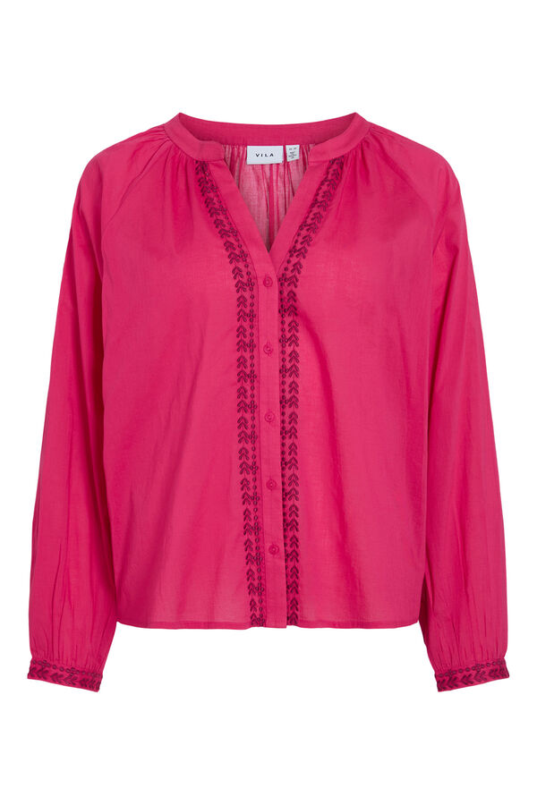 Vila Blusa con bordados de algod&oacute;n org&aacute;nico Fucsia